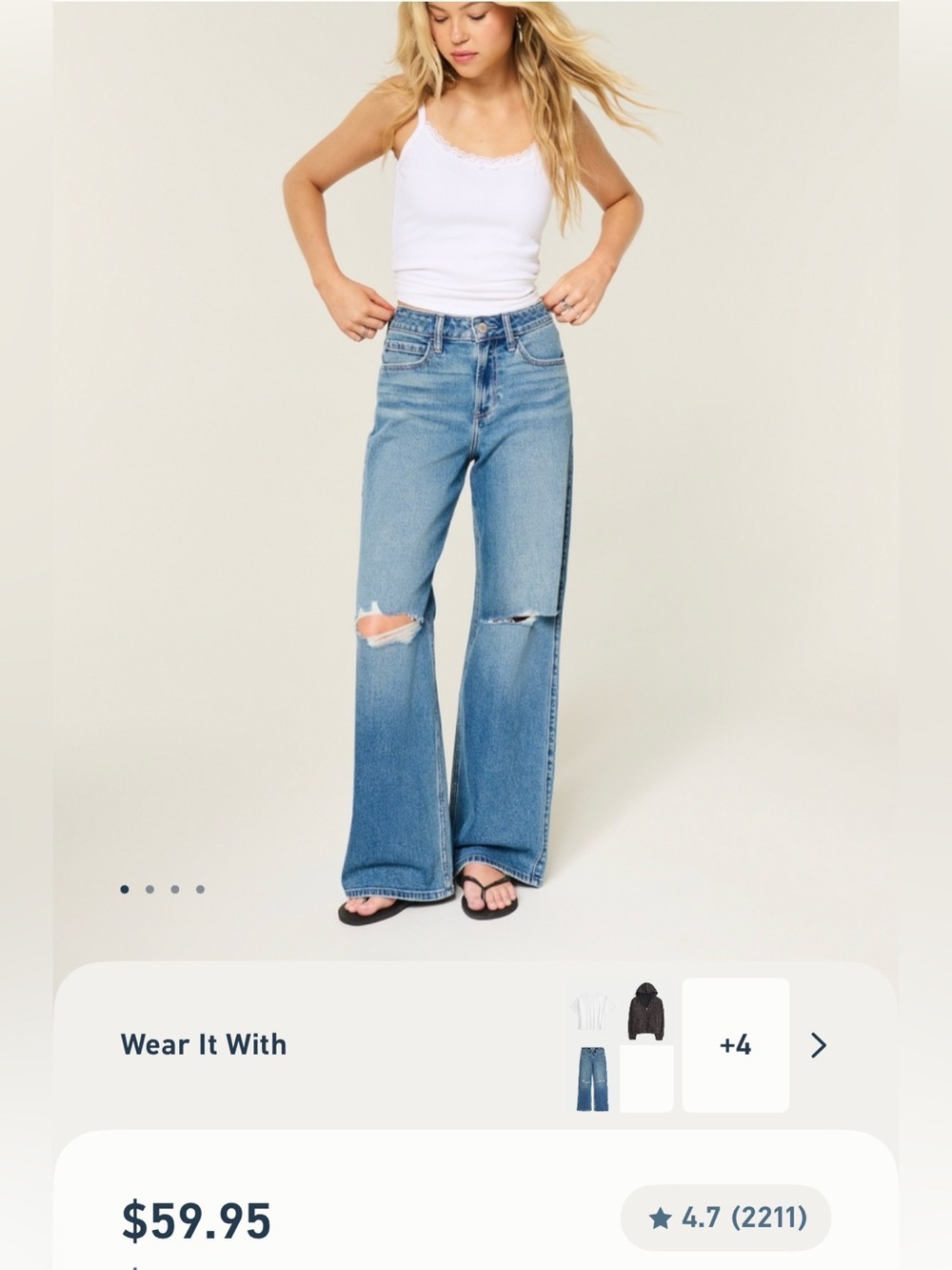 Hollister Light Blue High-Rise Wide Leg Jeans with Knee Rips